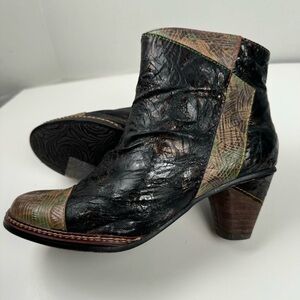 Laura Vita Italy Leather Alizee Acier (Gunmetal) Boho Block Heel Ankle Boots